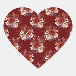 Romantic Red Roses Floral Heart Sticker