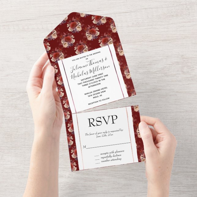 Romantic Red Roses Floral Wedding All In One Invitation (Tearaway)
