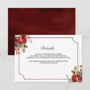 Romantic Red Roses Floral Wedding Details Enclosure Card