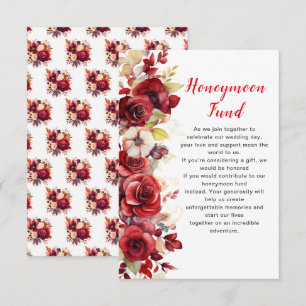Romantic Red Roses Floral Wedding Honeymoon Fund Enclosure Card