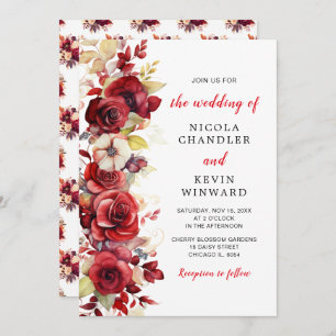 Romantic Red Roses Floral Wedding Invitation