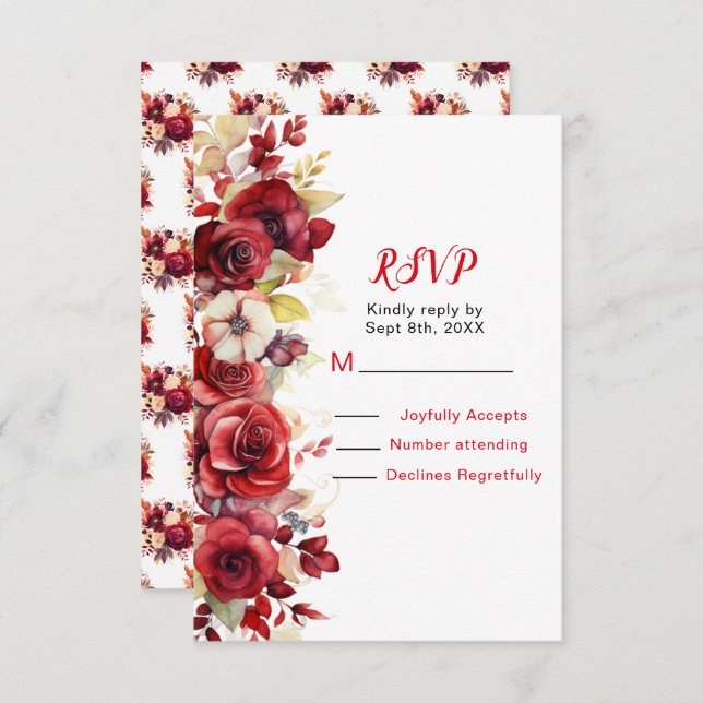 Romantic Red Roses Floral Wedding  RSVP Card (Front/Back)