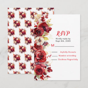 Romantic Red Roses Floral Wedding RSVP Card
