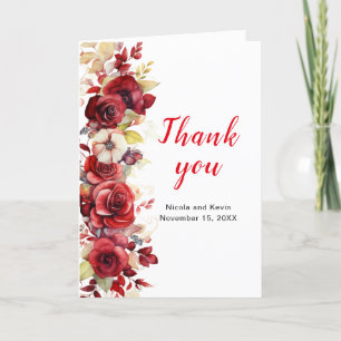 Romantic Red Roses Floral Wedding Thank You Card