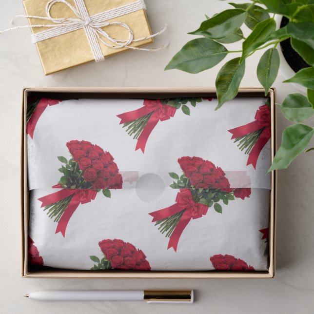 Romantic red roses flower bouquet tissue paper (Gift)