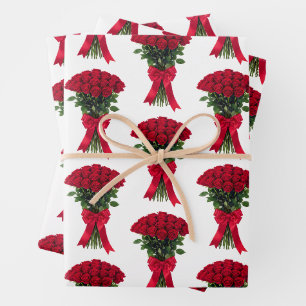 Romantic red roses flower bouquet wrapping paper sheet