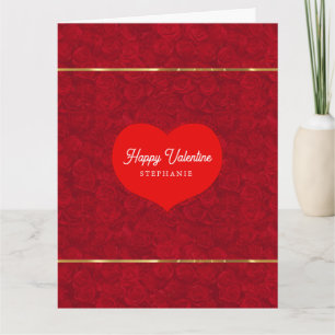 Romantic Red Roses Gold Accents Valentine's Day Card