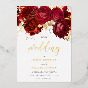 Romantic Red Roses Gold Foil Wedding