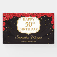 Romantic red roses gold glitter black Brithday