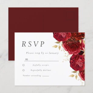 Romantic Red Roses Gold Leaf Wedding  Postcard