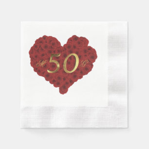 Romantic Red Roses Heart 50th Wedding Anniversary Napkin