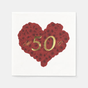 Romantic Red Roses Heart 50th Wedding Anniversary Napkin