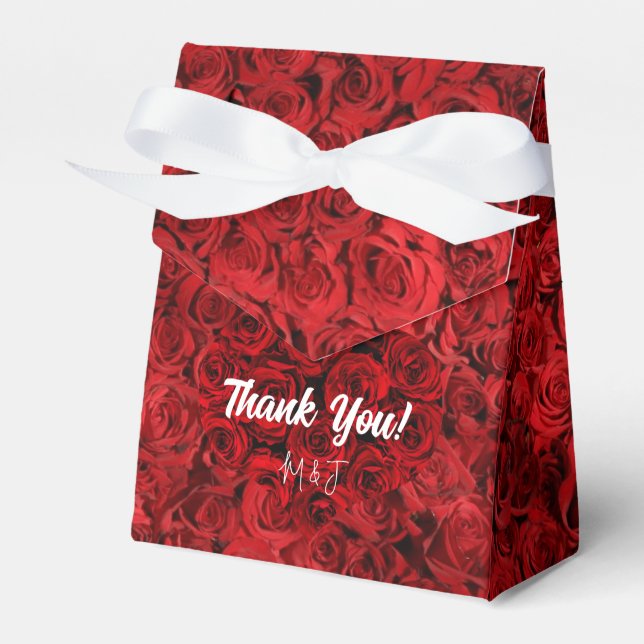 Romantic Red Roses Heart Floral Wedding Thank You Favour Box (Front Side)