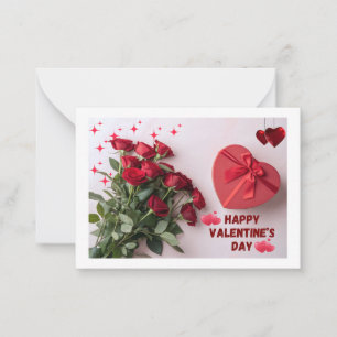 Romantic Red Roses & Heart Gift Box Valentine’s  Card