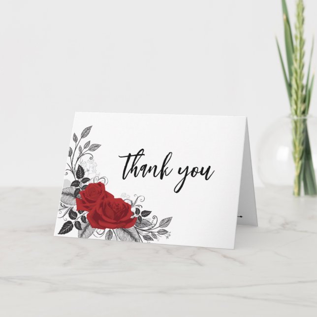 Romantic Red Roses Intertwined  Thank You Card (Front)