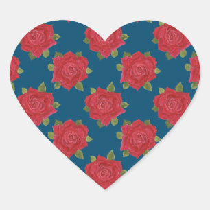 Romantic Red Roses on Blue Twenty Hearts Stickers