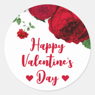 Romantic Red Roses on White Valentine's Day Classic Round Sticker