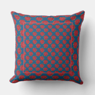 Romantic Red Roses Pattern on Deep Blue Cushion