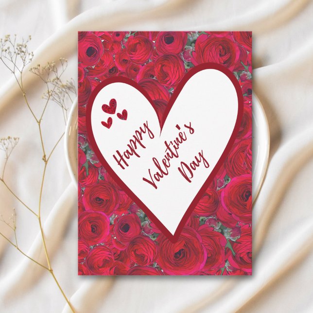 Romantic Red Roses - Red Heart Valentine's Day Holiday Card (Creator Uploaded)