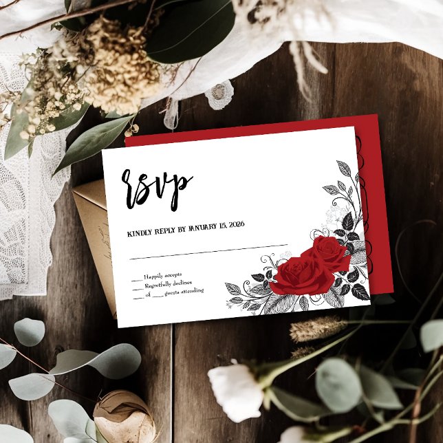 Romantic Red Roses RVSP Wedding Response Card (Creator Uploaded)