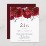 Romantic Red Roses Silver 21st Birthday Invitation<br><div class="desc">Romantic Red Roses Silver 21st Birthday Invitation
A cheaper alternative than a standard invitation.</div>