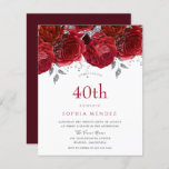 Romantic Red Roses Silver 40th Birthday Invitation<br><div class="desc">Romantic Red Roses Silver 40th Birthday Invitation
A cheaper alternative than a standard invitation.</div>