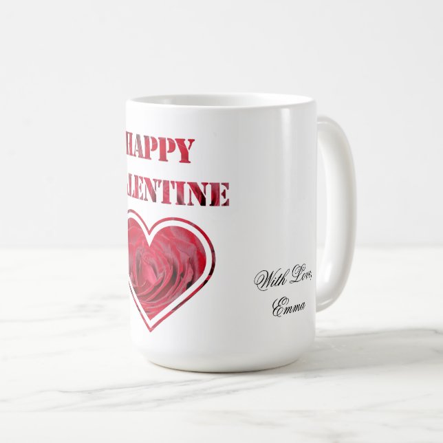 Romantic Red Roses Typography Happy Valentine Coffee Mug (Front Right)