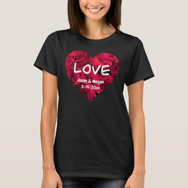 Romantic red roses Valentine heart | monogram T-Shirt (Front)