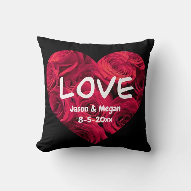 Romantic red roses Valentine heart, monogrammed Cushion (Front)