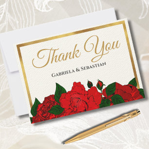 Romantic Red Roses Wedding Flat Thank You Card