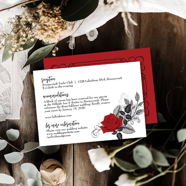 Romantic Red Roses Wedding Information Card (Creator Uploaded)