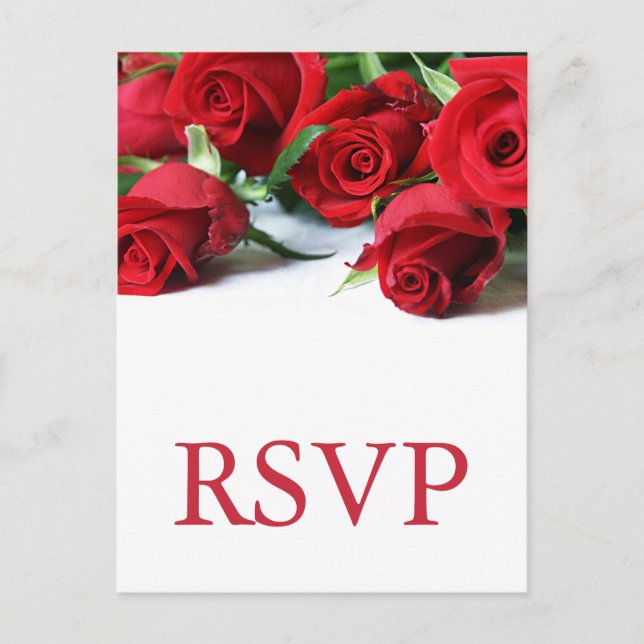 Romantic Red Roses Wedding RSVP Postcard (Front)