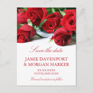 Romantic Red Roses Wedding Save the Date Announcement Postcard
