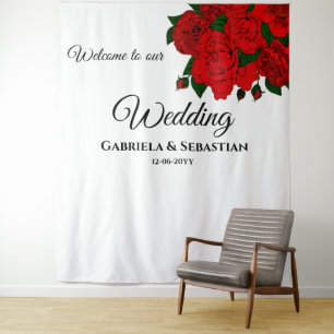 Romantic Red Roses Wedding Wall Backdrop Tapestry