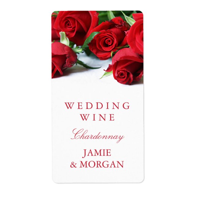 Romantic Red Roses Wedding Wine Label (Front)