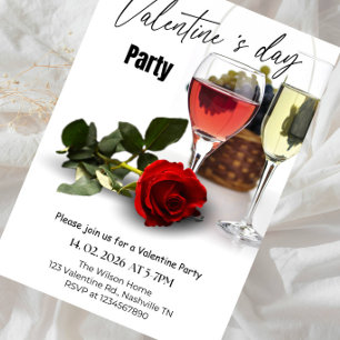 Romantic Red Roses & Wine Night Party Invitation
