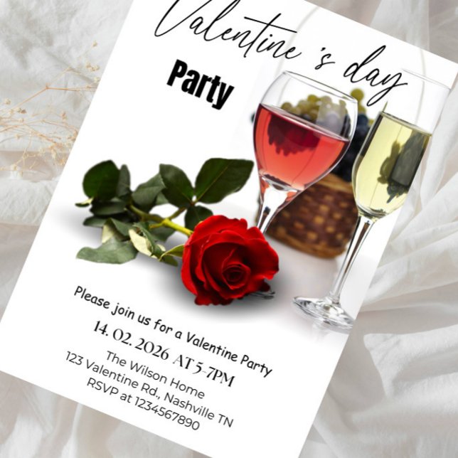 Romantic Red Roses & Wine Night Party Invitation (Creator Uploaded)