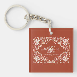 Romantic Red Rust Mr & Mrs Acrylic Keychain