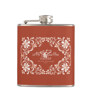 Romantic Red Rust Mr & Mrs Wedding Flask
