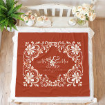 Romantic Red Rust Shabby Chic Mr & Mrs Floral  Fleece Blanket<br><div class="desc">The "Mr & Mrs" fleece blanket design features a beautiful watercolor artwork of a white floral frame on a warm, earthy red background. The couple's last name and special date can be easily customised. This personalised throw blanket is perfect for snuggling up when the weather gets chilly, adding a touch...</div>