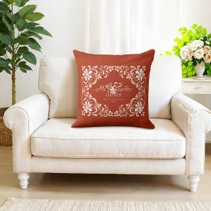 Romantic Red Rust Shabby Chic Mr Mrs Wedding  Cushion