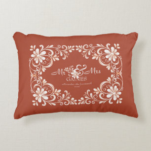 Romantic Red Rust Shabby Chic Mr Mrs Wedding Decorative Cushion