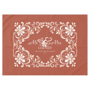 Romantic Red Rust Shabby Chic Mr Mrs Wedding Tablecloth