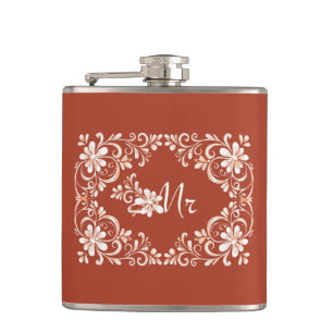Romantic Red Rust Shabby Chic Mr Wedding Flask