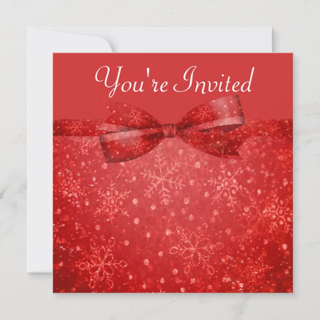 Romantic Red & Shimmer Snowflakes Wedding Invitation (Front)