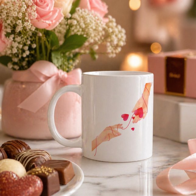 "Romantic Red String of Fate Hands & Hearts – Eter Large Coffee Mug (Creator Uploaded)