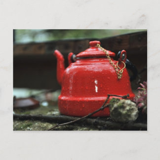 Romantic Red Tea Kettle Postcard