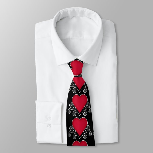 Romantic red Valentines Day hearts Tie (Tied)