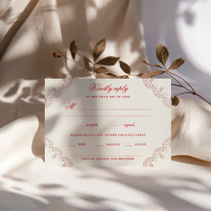 Romantic Red Vintage Chinoiserie Wedding RSVP Card