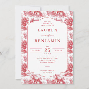 Romantic Red Vintage House Illustration Invitation